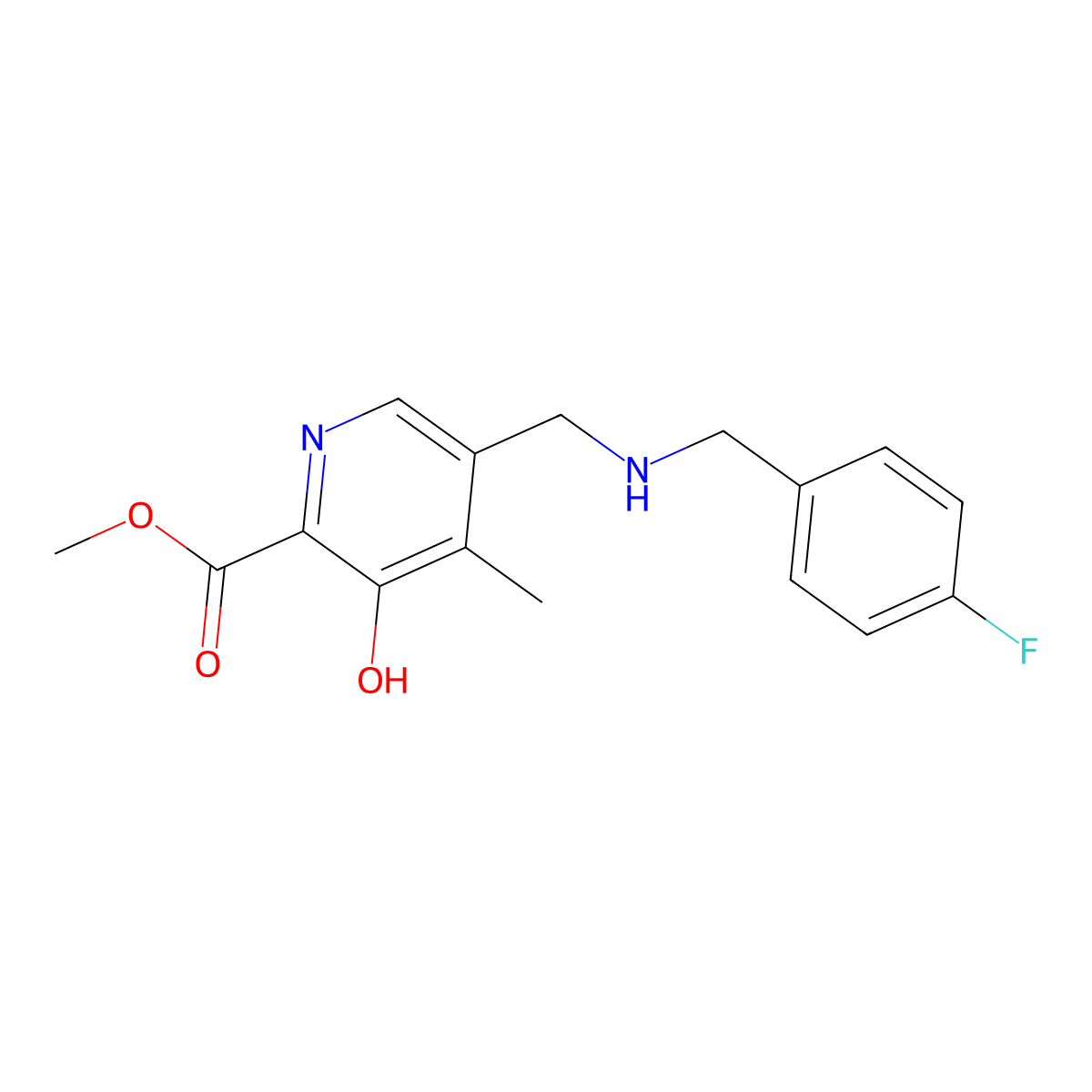 Methyl 5-(((4-fluorobenzyl)amino)methyl)-3-hydroxy-4-methylpicolinate molecular structure, CAS 1198621-76-9