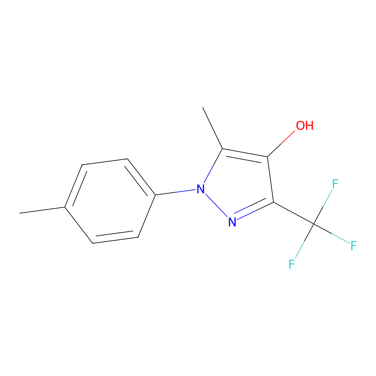 5-methyl-1-(4-methylphenyl)-3-(trifluoromethyl)-1H-pyrazol-4-ol molecular structure, CAS 119868-29-0