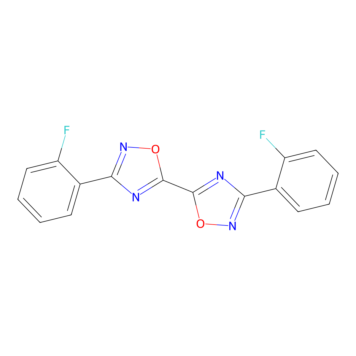 3,3'-Bis(2-fluorophenyl)-5,5'-bi-1,2,4-oxadiazole molecular structure, CAS 119871-71-5