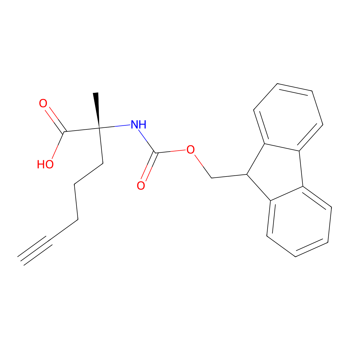(R)-2-((((9H-fluoren-9-yl)methoxy)carbonyl)amino)-2-methylhept-6-ynoic acid molecular structure, CAS 1198791-56-8