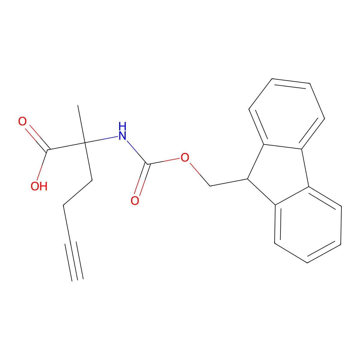 (R)-2-((((9H-Fluoren-9-yl)methoxy)carbonyl)amino)-2-methylhex-5-ynoic acid molecular structure, CAS 1198791-67-1