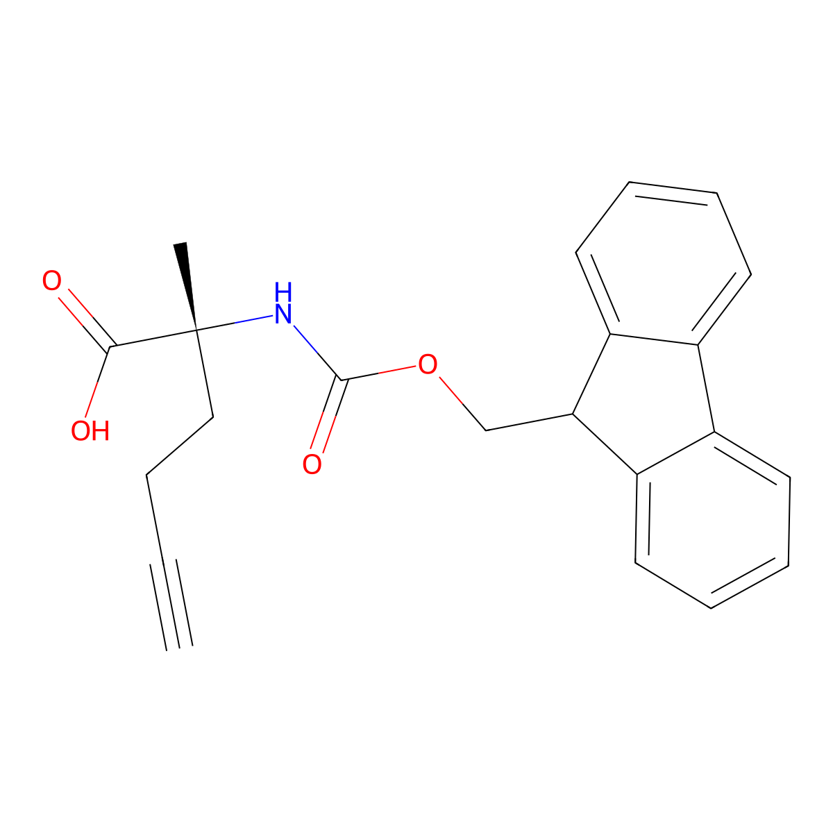 (R)-2-((((9H-Fluoren-9-yl)methoxy)carbonyl)amino)-2-methylhex-5-ynoic acid molecular structure, CAS 1198791-67-1