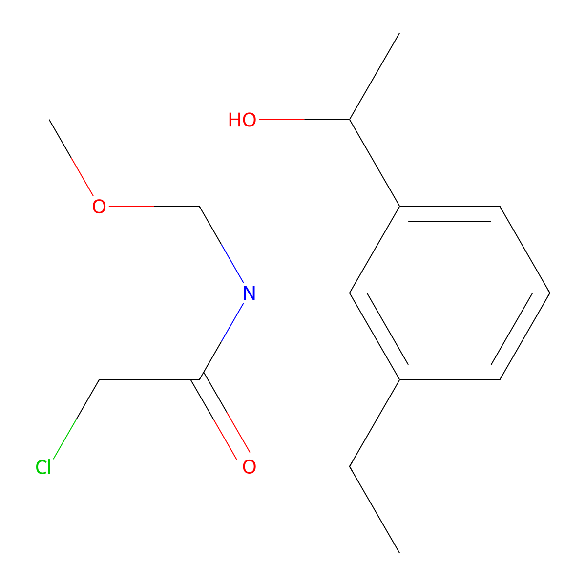 Acetamide, 2-chloro-N-(2-ethyl-6-(1-hydroxyethyl)phenyl)-N-(methoxymethyl)- molecular structure, CAS 119888-65-2