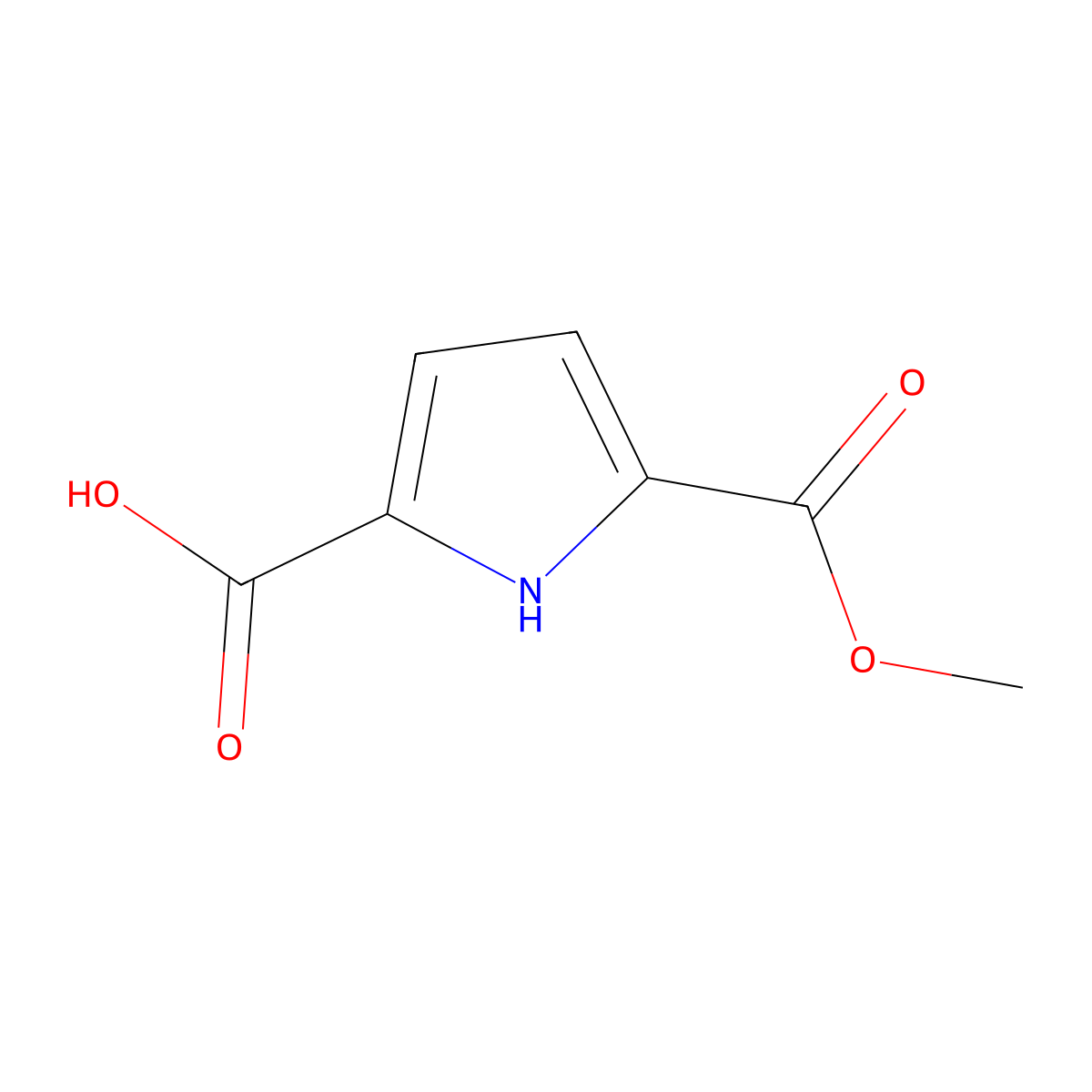 5-(methoxycarbonyl)-1H-pyrrole-2-carboxylic acid molecular structure, CAS 1199-64-0