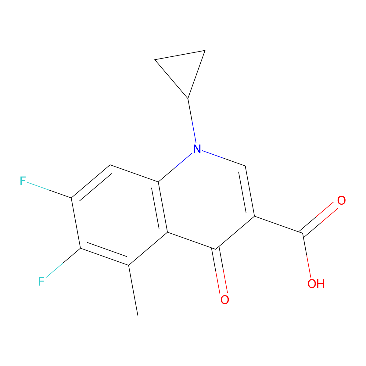1-Cyclopropyl-6,7-difluoro-5-methyl-4-oxo-1,4-dihydroquinoline-3-carboxylic acid molecular structure, CAS 119915-47-8