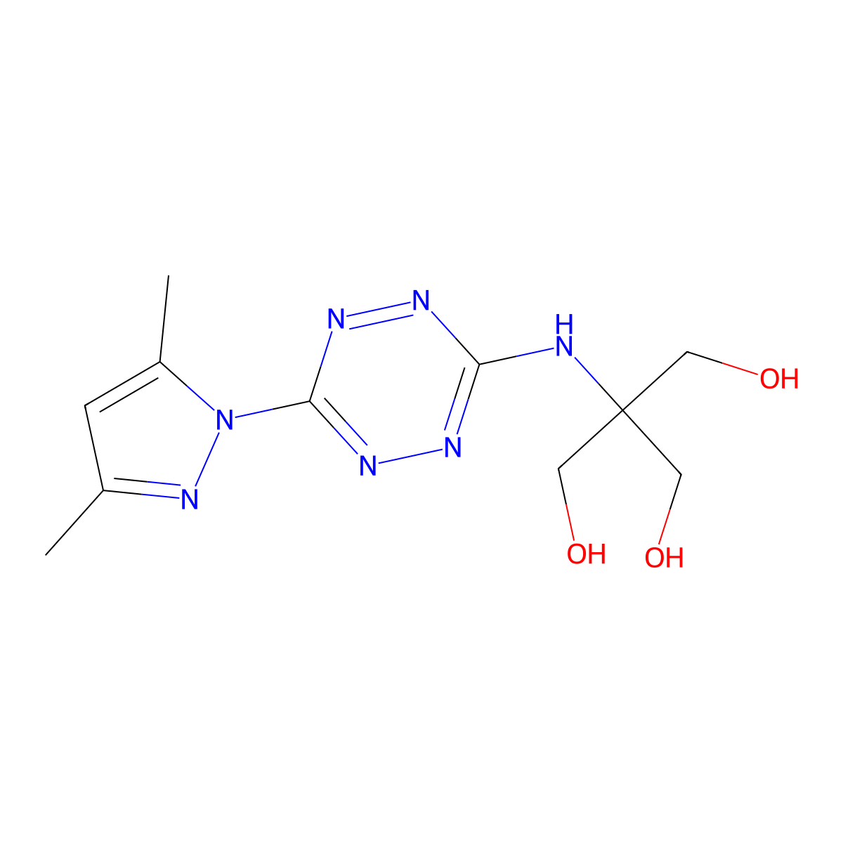 2-{[6-(3,5-Dimethyl-1H-pyrazol-1-YL)-1,2,4,5-tetrazin-3-YL]amino}-2-(hydroxymethyl)propane-1,3-diol molecular structure, CAS 1199215-75-2