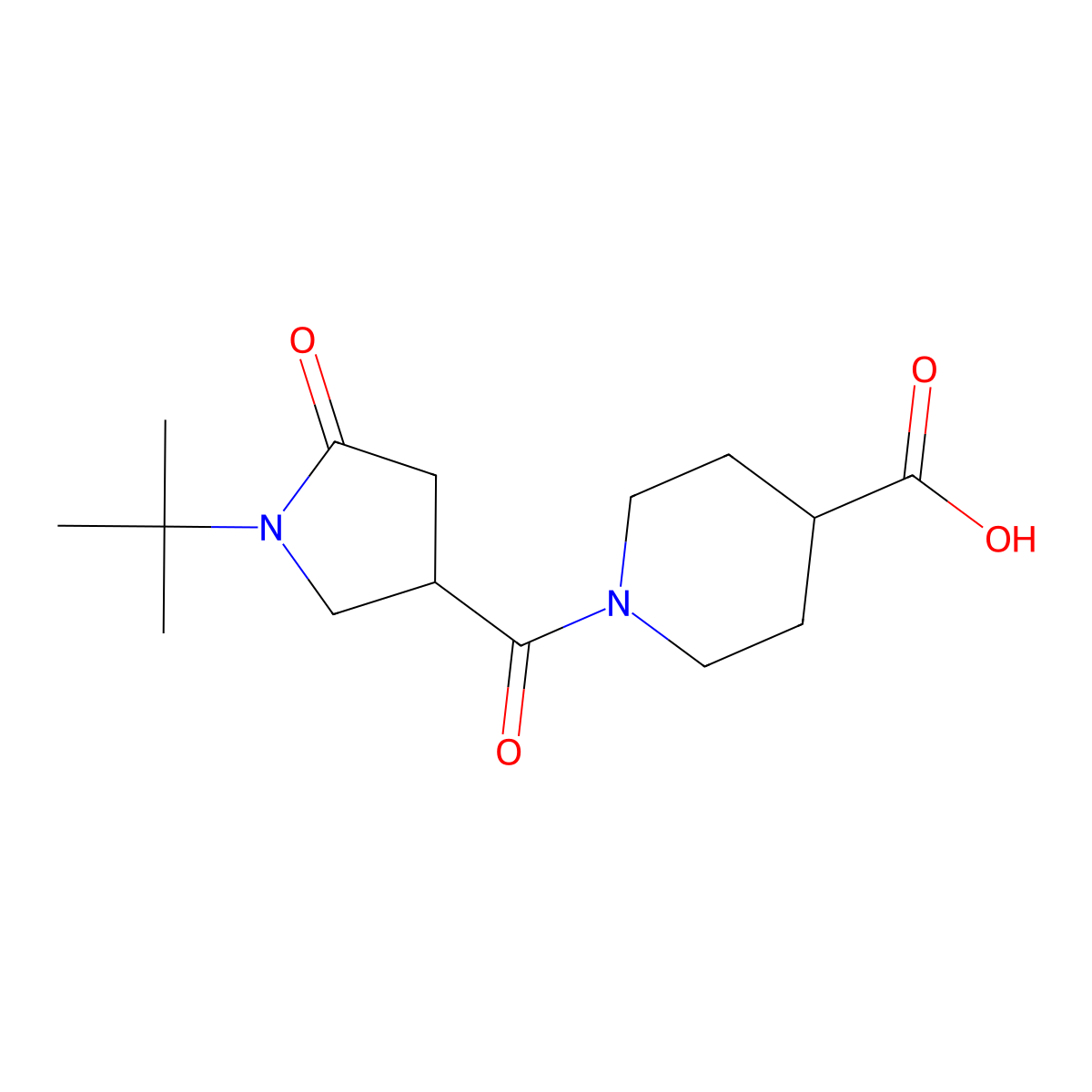 1-[(1-Tert-butyl-5-oxopyrrolidin-3-yl)carbonyl]piperidine-4-carboxylic acid molecular structure, CAS 1199215-86-5