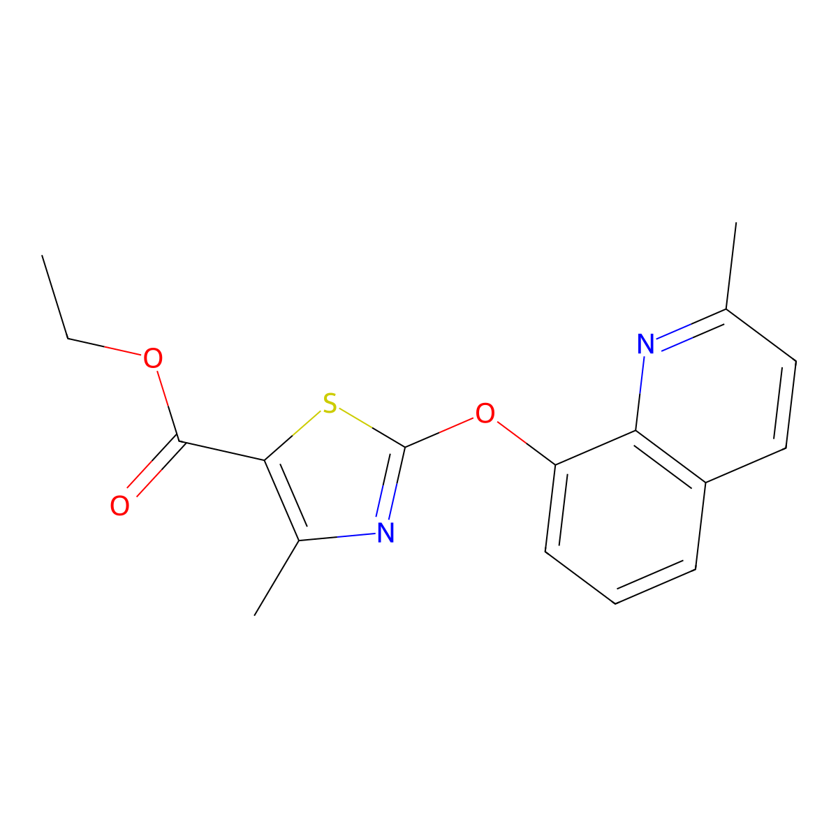 Ethyl 4-methyl-2-[(2-methylquinolin-8-YL)oxy]-1,3-thiazole-5-carboxylate molecular structure, CAS 1199216-03-9