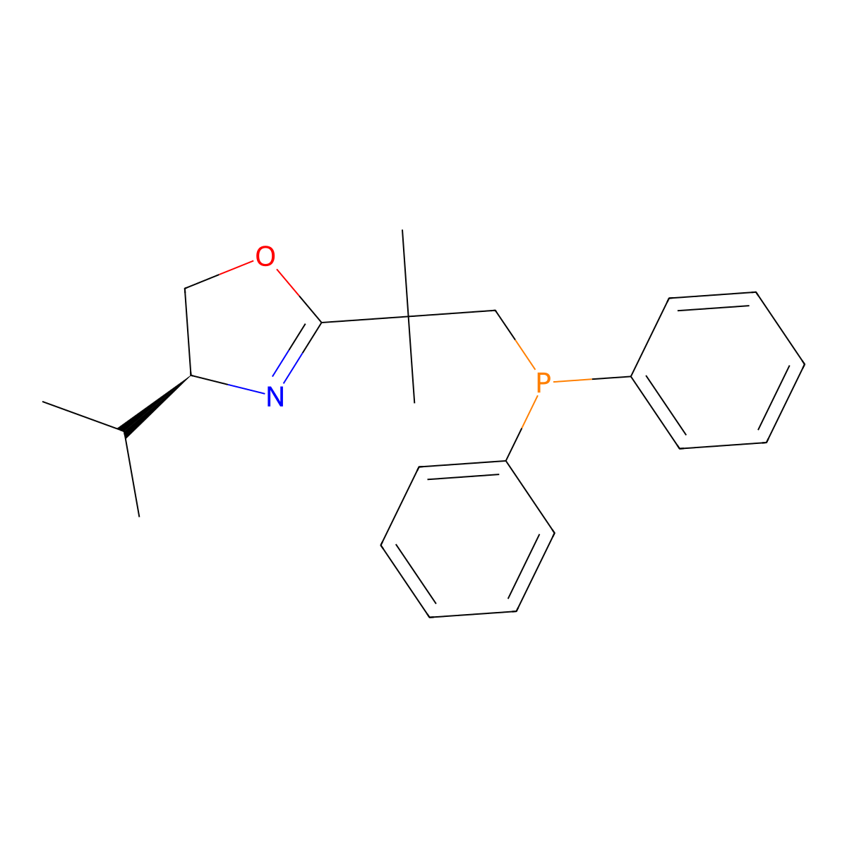 (S)-2-(1-(Diphenylphosphanyl)-2-methylpropan-2-yl)-4-isopropyl-4,5-dihydrooxazole molecular structure, CAS 1199225-38-1