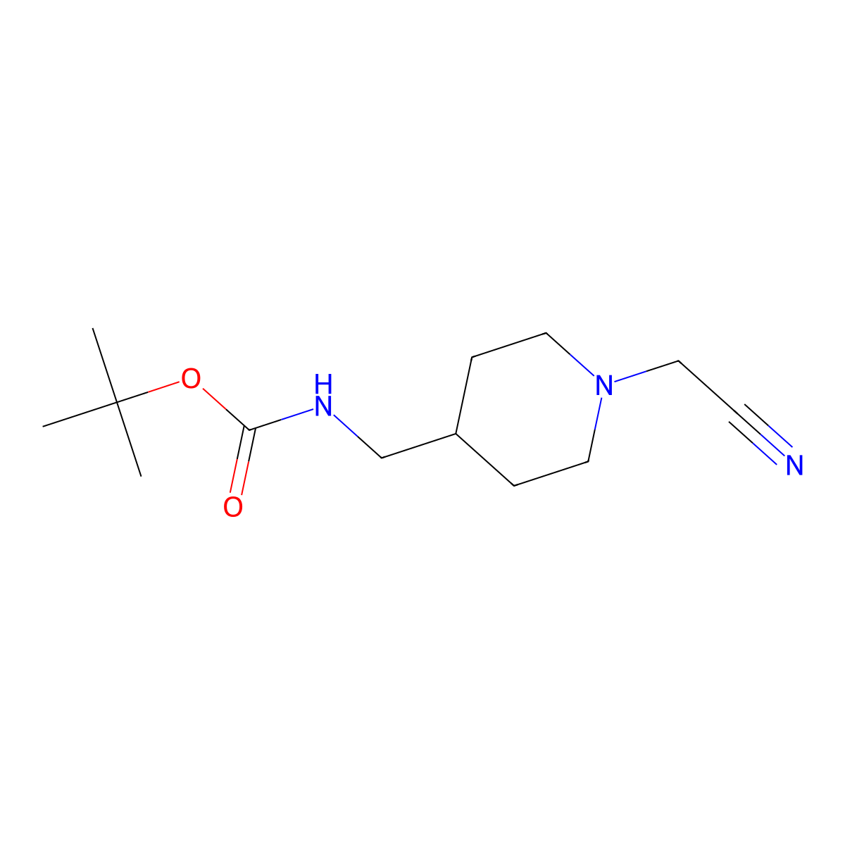 tert-Butyl ((1-(cyanomethyl)piperidin-4-yl)methyl)carbamate molecular structure, CAS 1199239-43-4