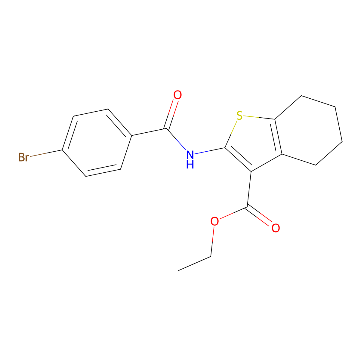 Ethyl 2-(4-bromobenzamido)-4,5,6,7-tetrahydrobenzo[b]thiophene-3-carboxylate molecular structure, CAS 119934-21-3