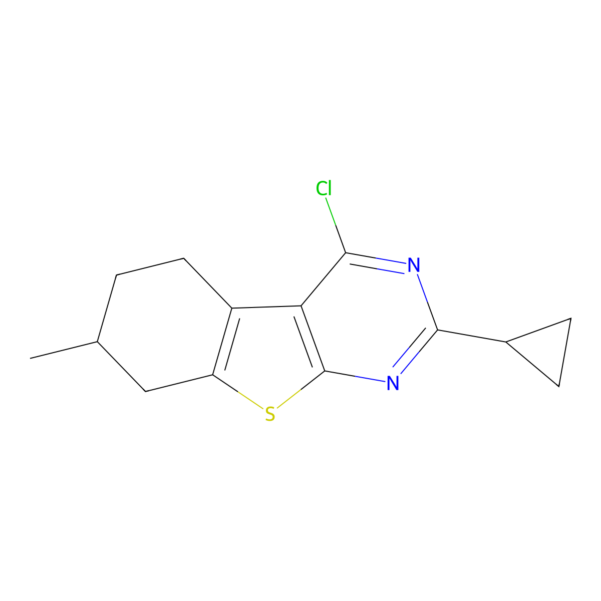 4-Chloro-2-cyclopropyl-7-methyl-5,6,7,8-tetrahydrobenzo[4,5]thieno[2,3-d]pyrimidine molecular structure, CAS 1199386-34-9