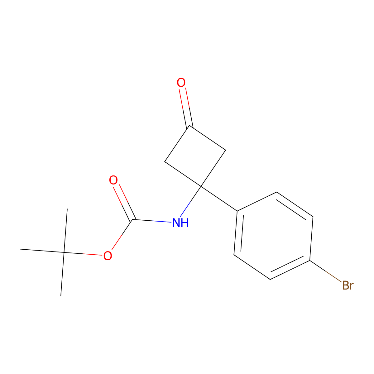 tert-butyl N-[1-(4-bromophenyl)-3-oxocyclobutyl]carbamate molecular structure, CAS 1199556-68-7