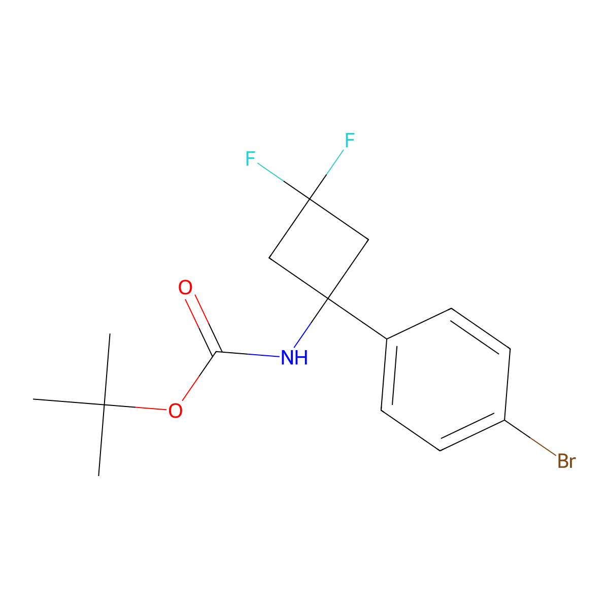 tert-butyl N-[1-(4-bromophenyl)-3,3-difluorocyclobutyl]carbamate molecular structure, CAS 1199556-69-8