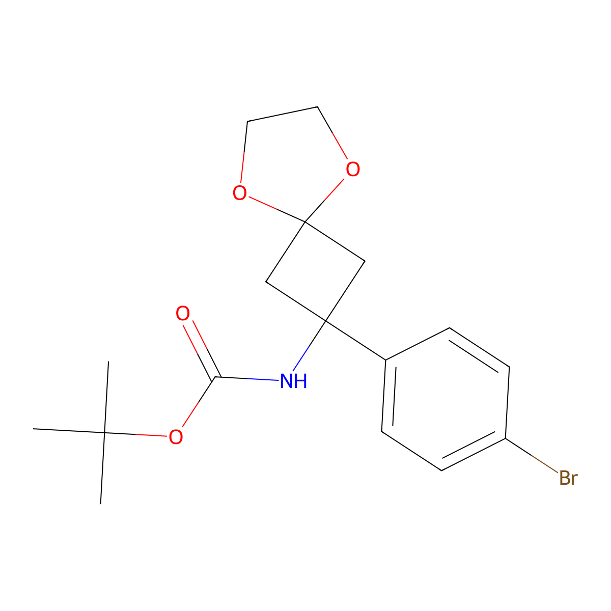 tert-Butyl (2-(4-bromophenyl)-5,8-dioxaspiro[3.4]octan-2-yl)carbamate molecular structure, CAS 1199557-05-5