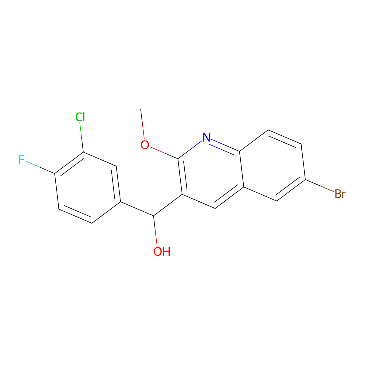 (6-Bromo-2-methoxyquinolin-3-yl)(3-chloro-4-fluorophenyl)methanol molecular structure, CAS 1199589-51-9
