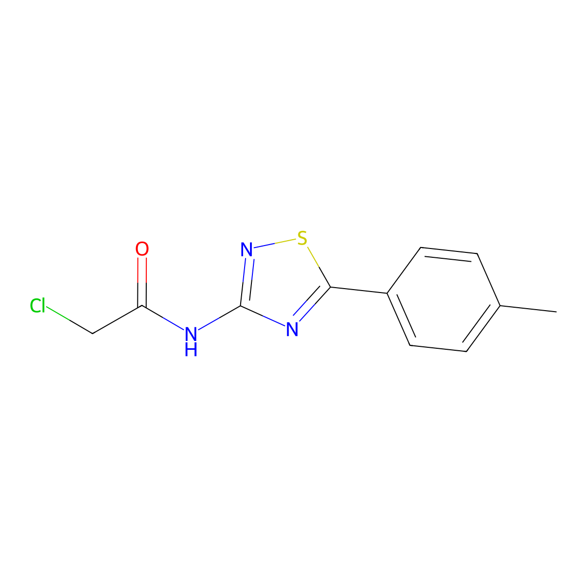 2-chloro-N-(5-(p-tolyl)-1,2,4-thiadiazol-3-yl)acetamide molecular structure, CAS 1199589-54-2