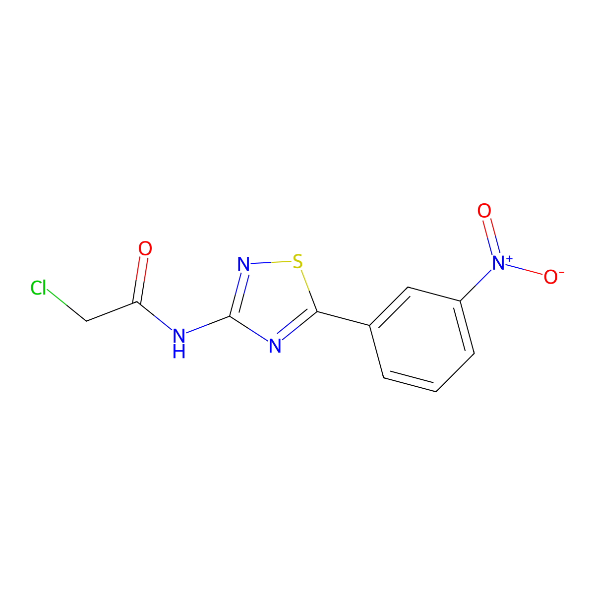 2-chloro-N-(5-(3-nitrophenyl)-1,2,4-thiadiazol-3-yl)acetamide molecular structure, CAS 1199589-55-3