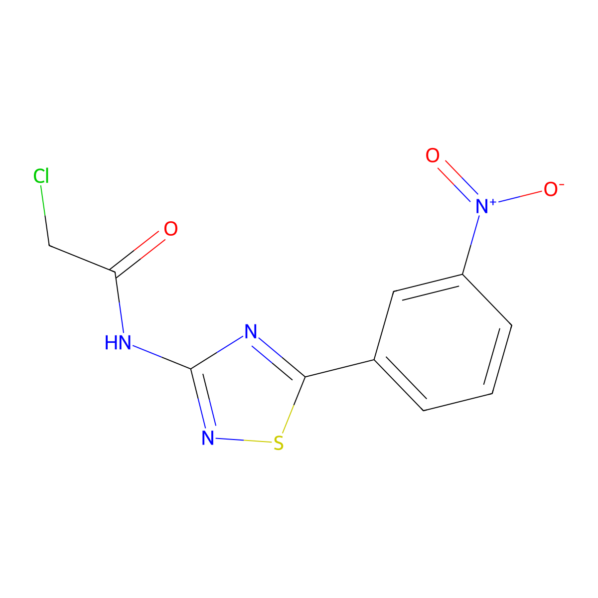 2-chloro-N-(5-(3-nitrophenyl)-1,2,4-thiadiazol-3-yl)acetamide molecular structure, CAS 1199589-55-3