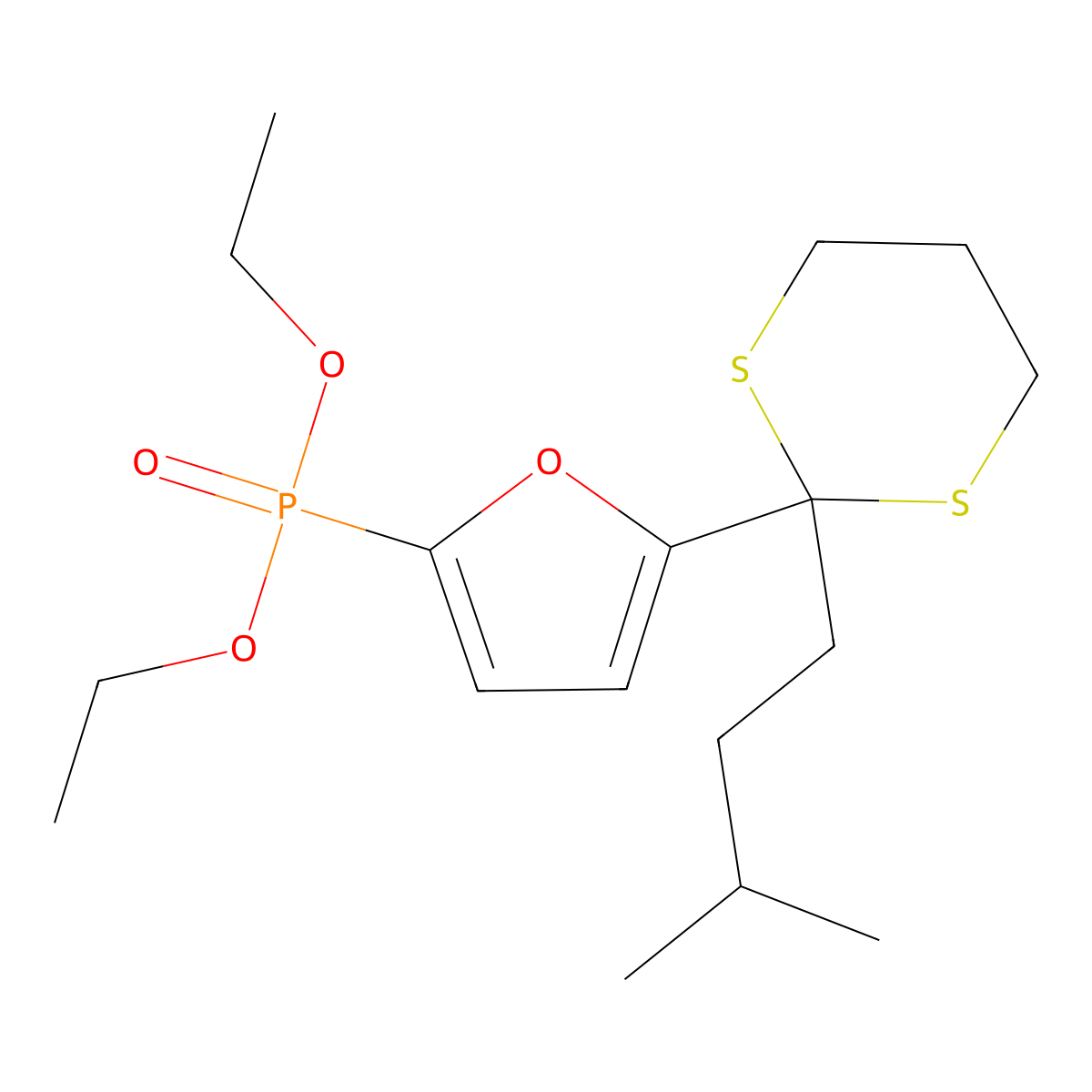 Diethyl {5-[2-(3-methylbutyl)-1,3-dithian-2-yl]-2-furyl}phosphonate molecular structure, CAS 1199589-68-8