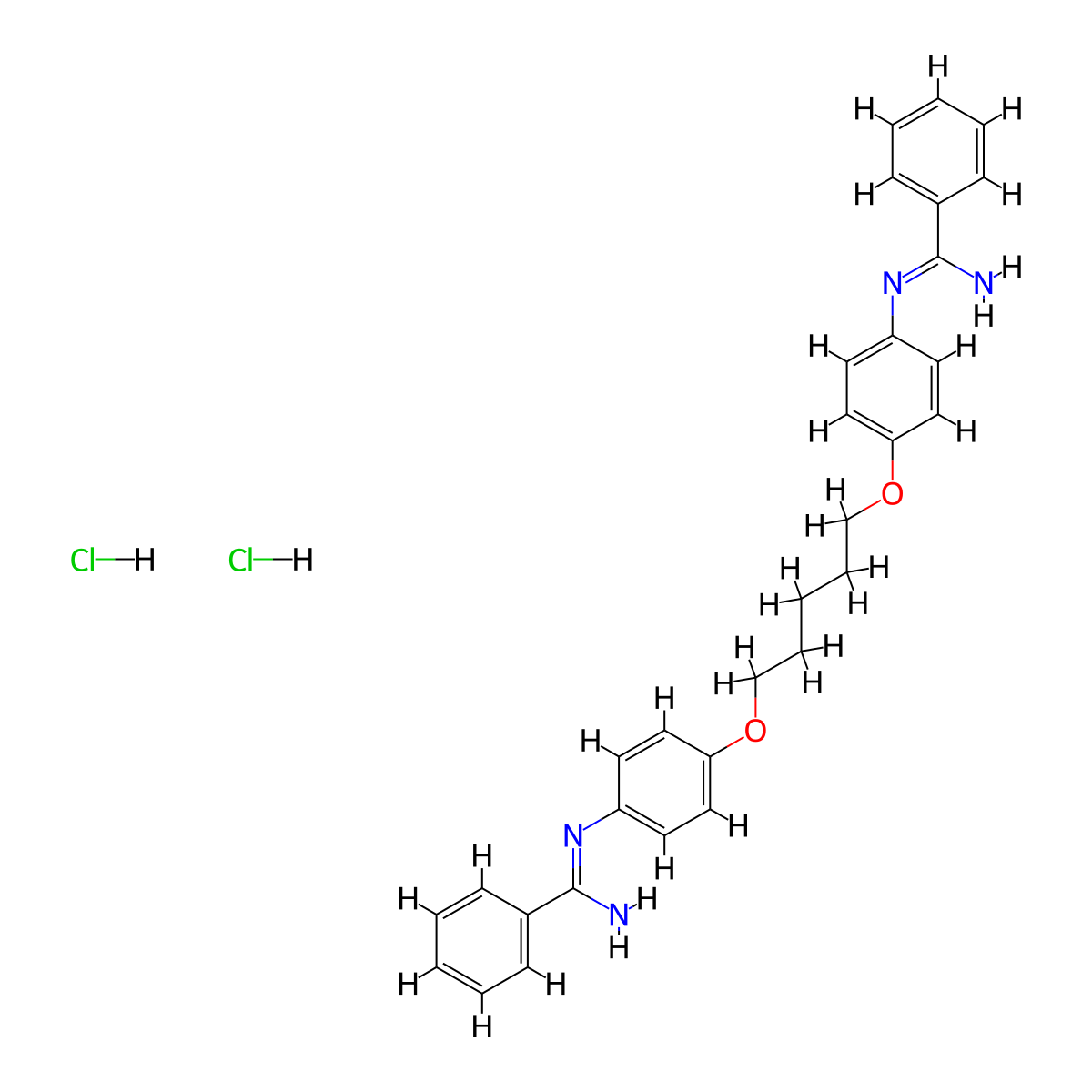 N,N''-((Pentane-1,5-diylbis(oxy))bis(4,1-phenylene))dibenzimidamide dihydrochloride molecular structure, CAS 1199627-07-0