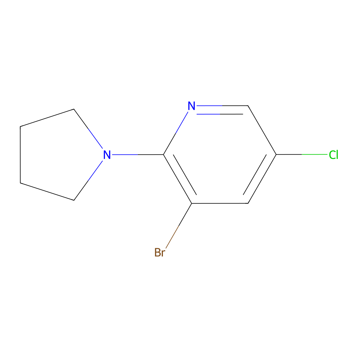 3-Bromo-5-chloro-2-(pyrrolidin-1-yl)pyridine molecular structure, CAS 1199773-44-8