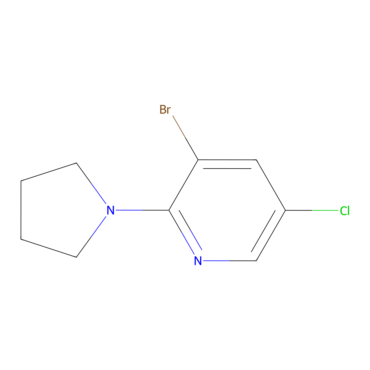 3-Bromo-5-chloro-2-(pyrrolidin-1-yl)pyridine molecular structure, CAS 1199773-44-8