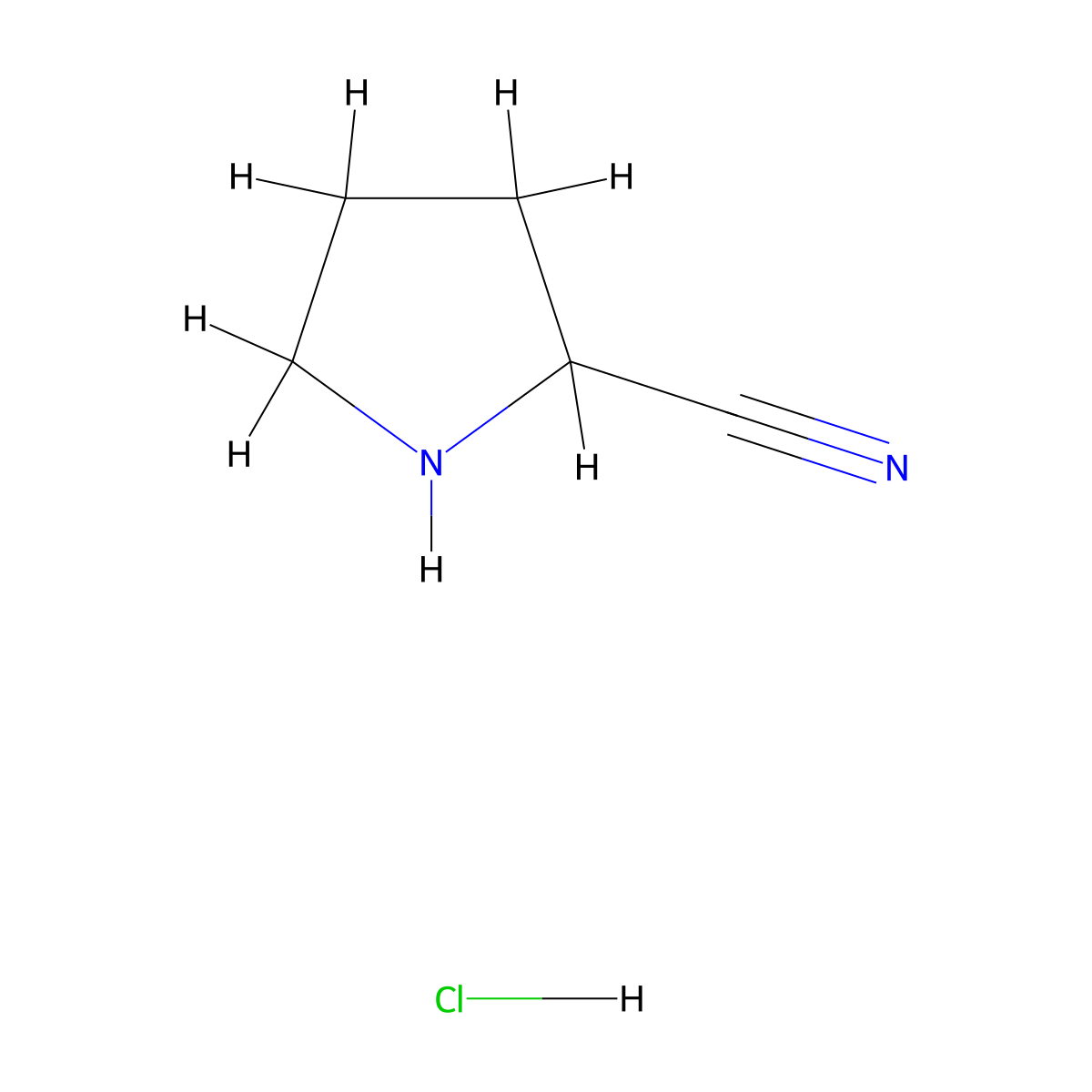 Pyrrolidine-2-carbonitrile hydrochloride molecular structure, CAS 1199773-80-2