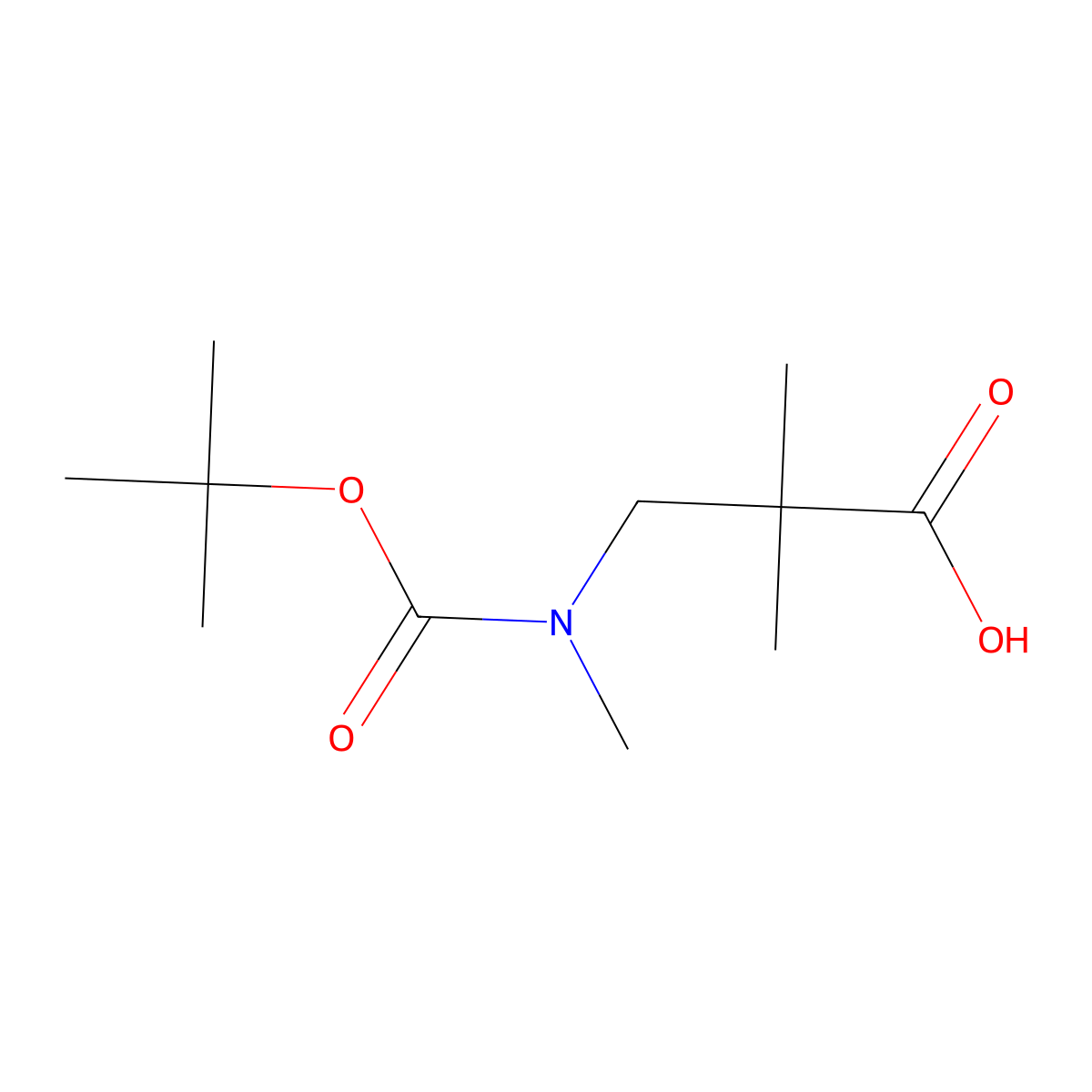 3-((Tert-butoxycarbonyl)(methyl)amino)-2,2-dimethylpropanoic acid molecular structure, CAS 1199775-03-5