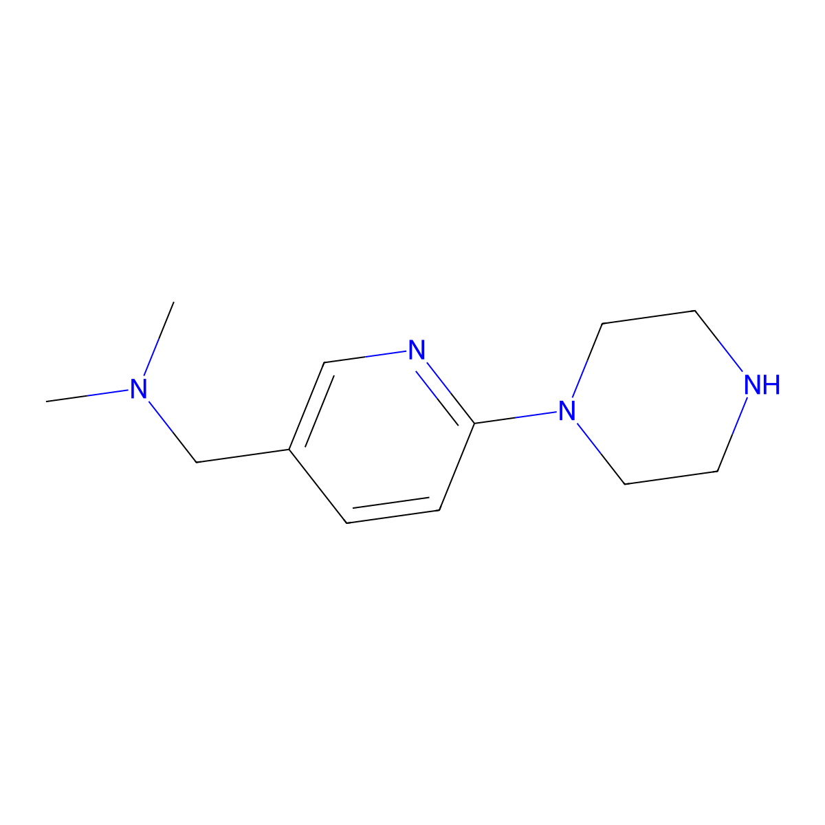 Dimethyl(((6-(piperazin-1-yl)pyridin-3-yl)methyl))amine molecular structure, CAS 1199782-51-8