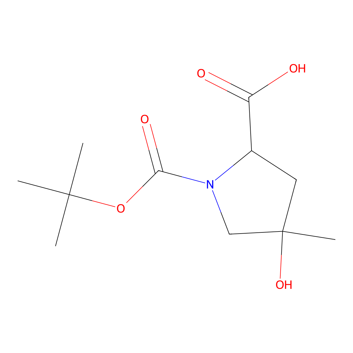 (2S,4S)-1-(Tert-butoxycarbonyl)-4-hydroxy-4-methylpyrrolidine-2-carboxylic acid molecular structure, CAS 1199793-52-6