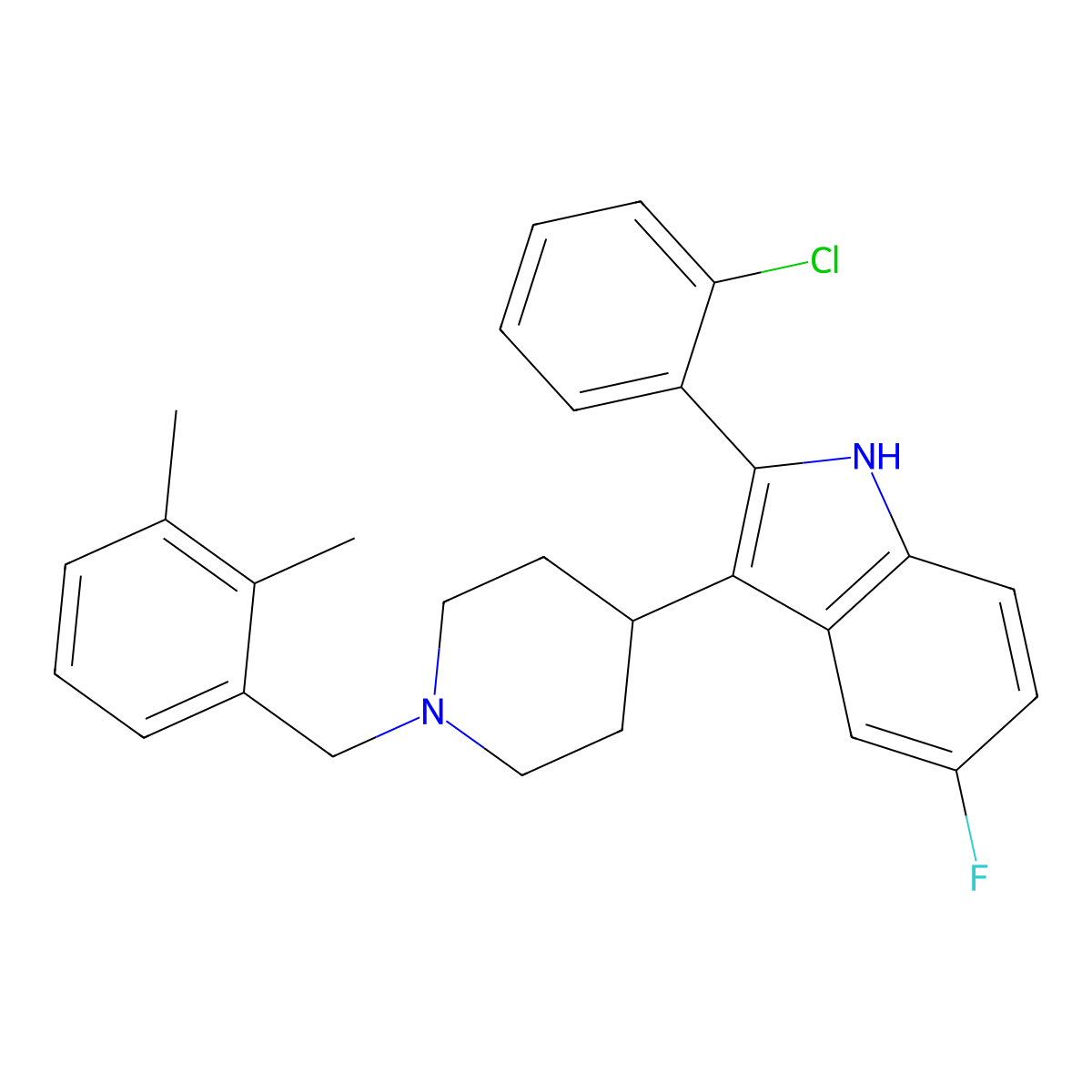 2-(2-Chlorophenyl)-3-(1-(2,3-dimethylbenzyl)piperidin-4-yl)-5-fluoro-1h-indole molecular structure, CAS 1199797-92-6