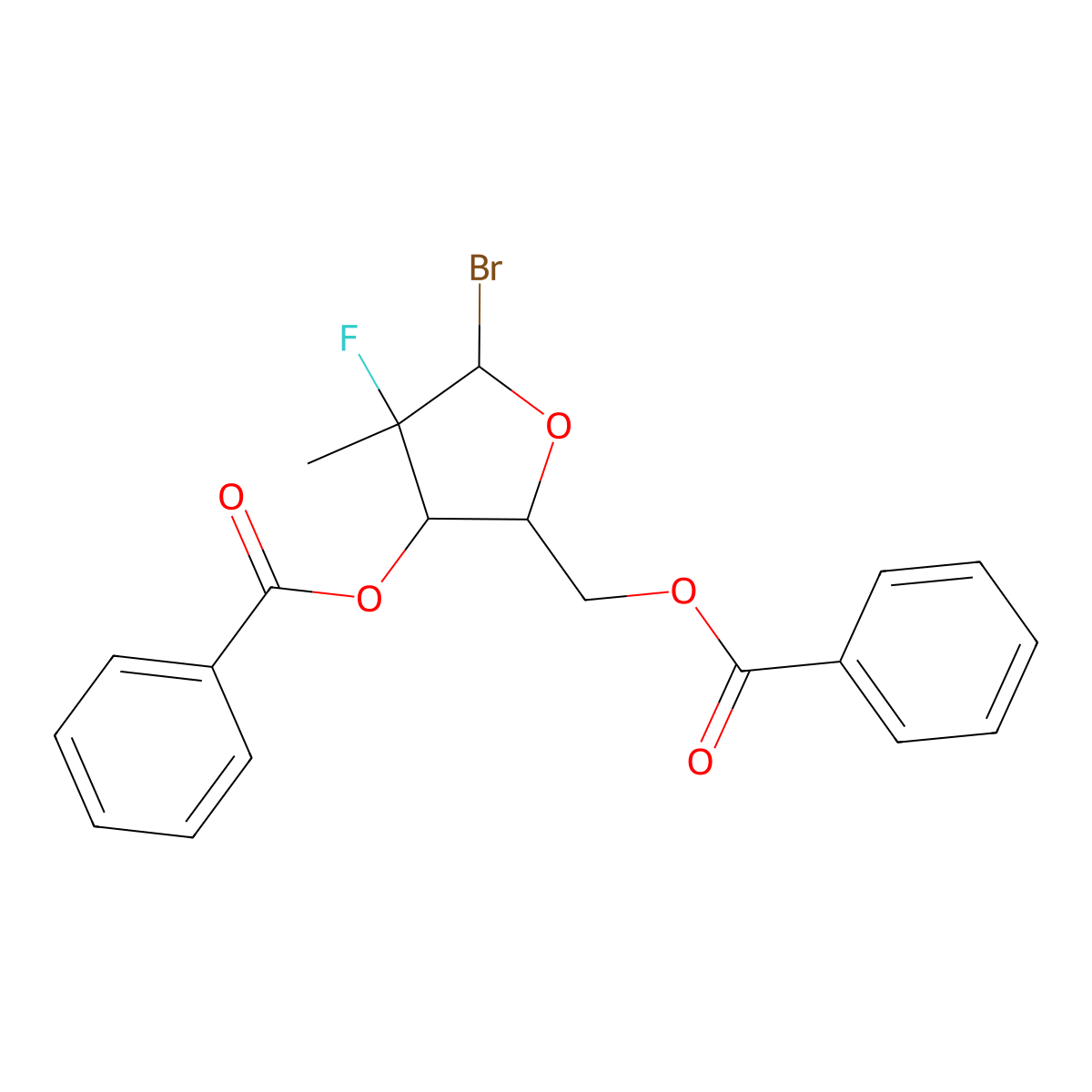 ((2R,3R,4R,5R)-3-(benzoyloxy)-5-bromo-4-fluoro-4-methyltetrahydrofuran-2-yl)methyl benzoate molecular structure, CAS 1199809-24-9