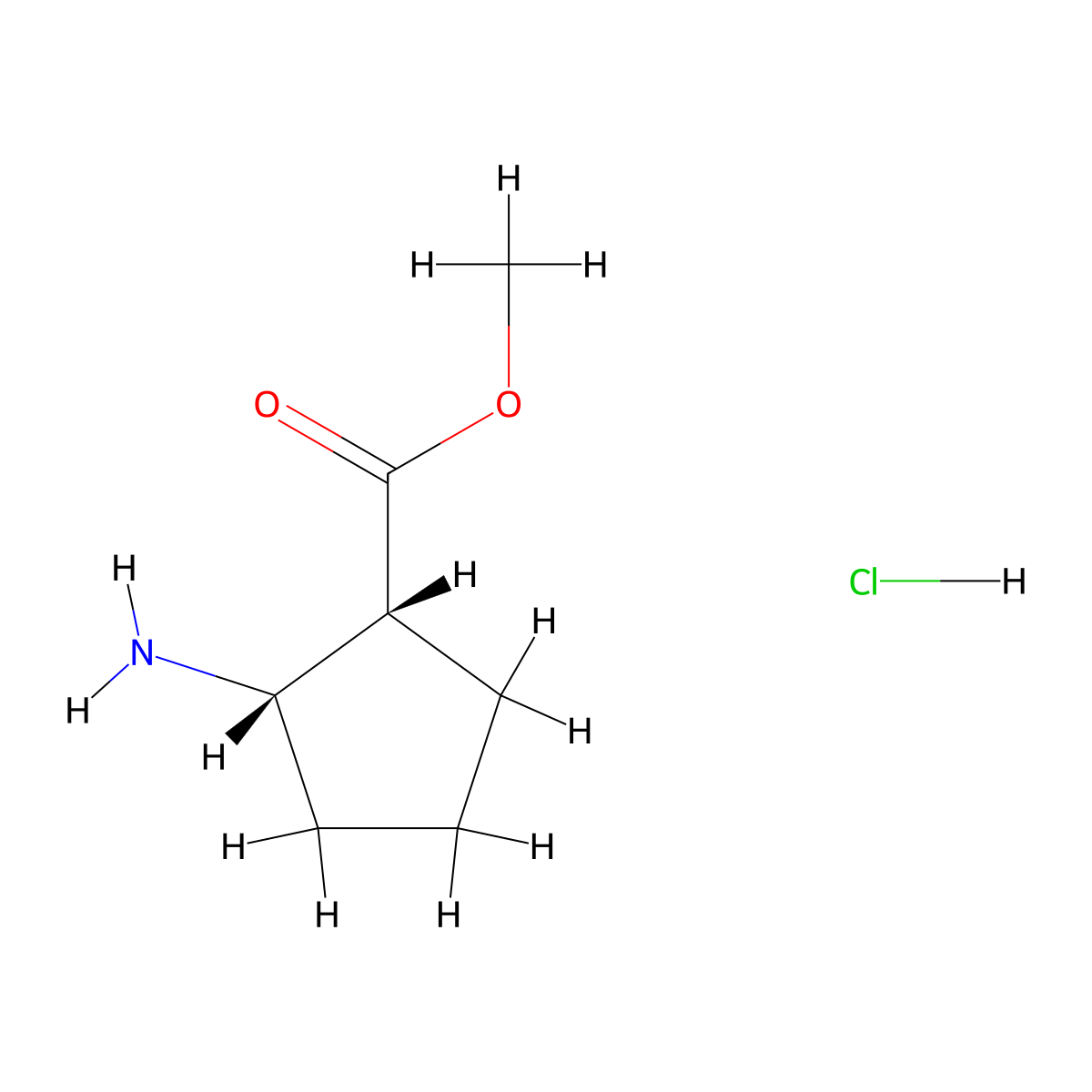 methyl (1R,2S)-2-aminocyclopentane-1-carboxylate hydrochloride molecular structure, CAS 119993-55-4