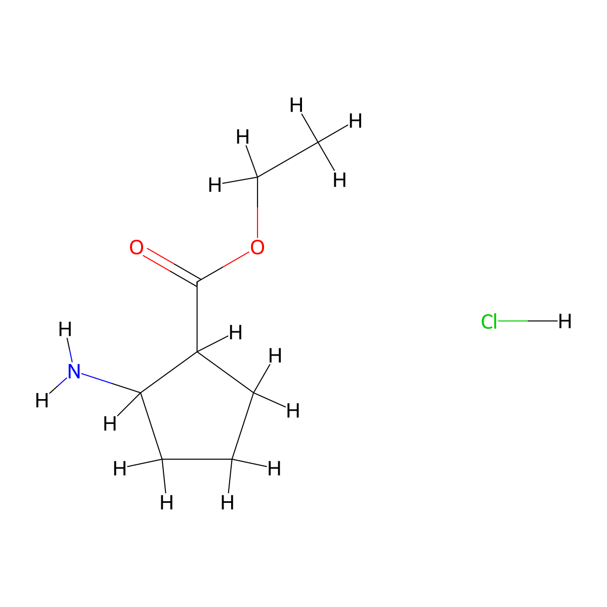 Ethyl 2-aminocyclopentanecarboxylate hydrochloride molecular structure, CAS 119993-56-5