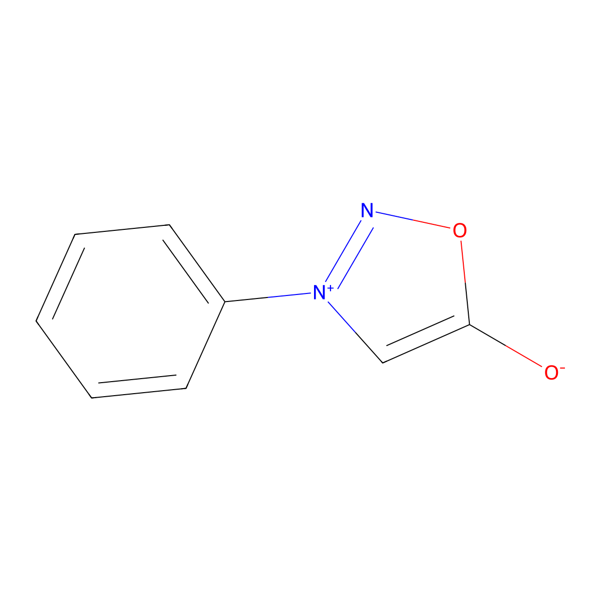 1,2,3-Oxadiazolium, 5-hydroxy-3-phenyl-, inner salt molecular structure, CAS 120-06-9