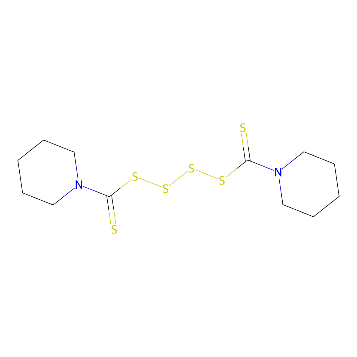 Dipentamethylenethiuram tetrasulfide molecular structure, CAS 120-54-7