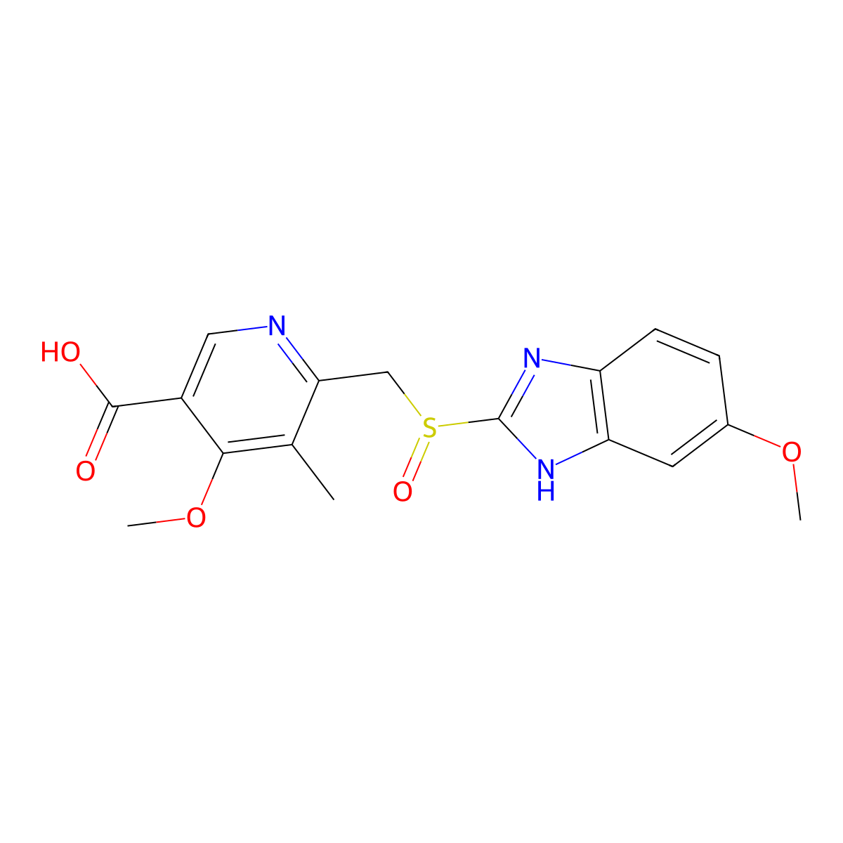 4-Methoxy-6-(((6-methoxy-1H-benzimidazol-2-yl)sulfinyl)methyl)-5-methyl-3-pyridinecarboxylic acid molecular structure, CAS 120003-72-7