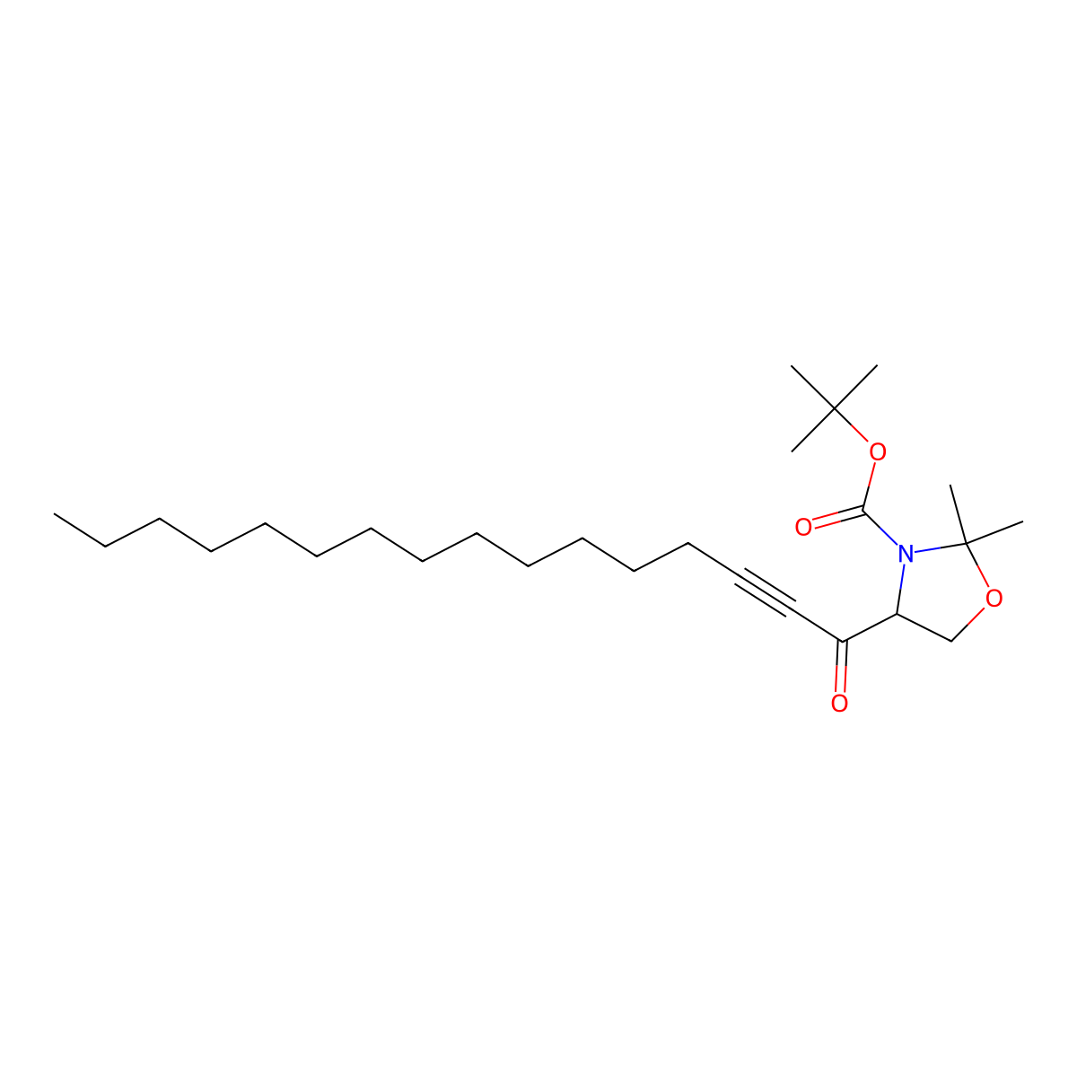 3-Oxazolidinecarboxylic acid, 2,2-dimethyl-4-(1-oxo-2-hexadecyn-1-yl)-, 1,1-dimethylethyl ester, (4S)- molecular structure, CAS 120005-55-2