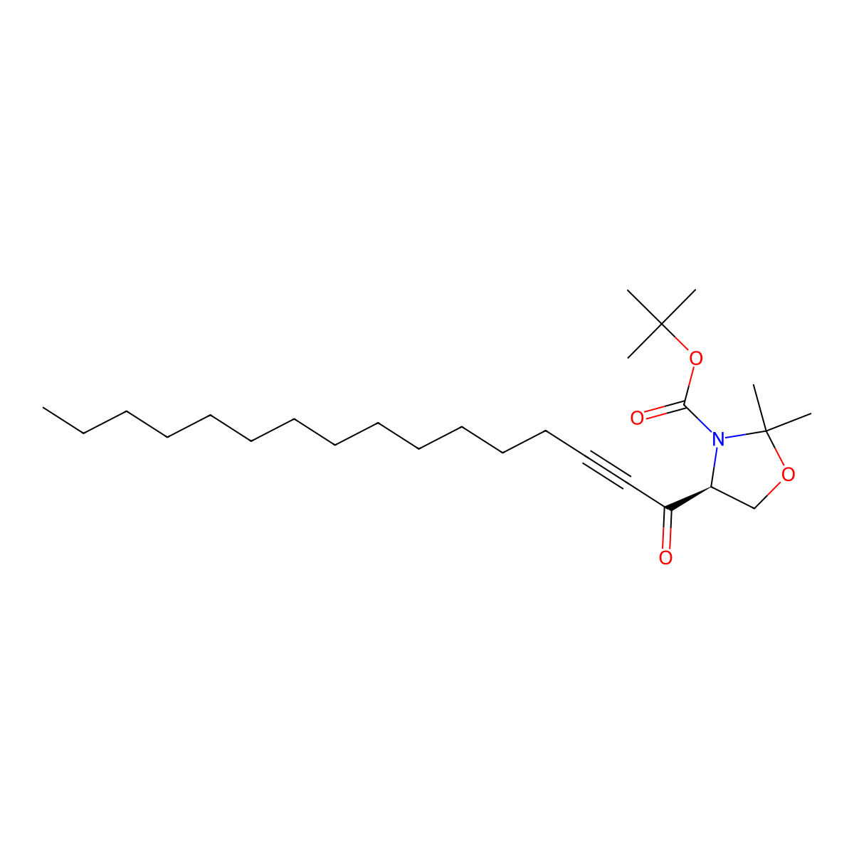 3-Oxazolidinecarboxylic acid, 2,2-dimethyl-4-(1-oxo-2-hexadecyn-1-yl)-, 1,1-dimethylethyl ester, (4S)- molecular structure, CAS 120005-55-2