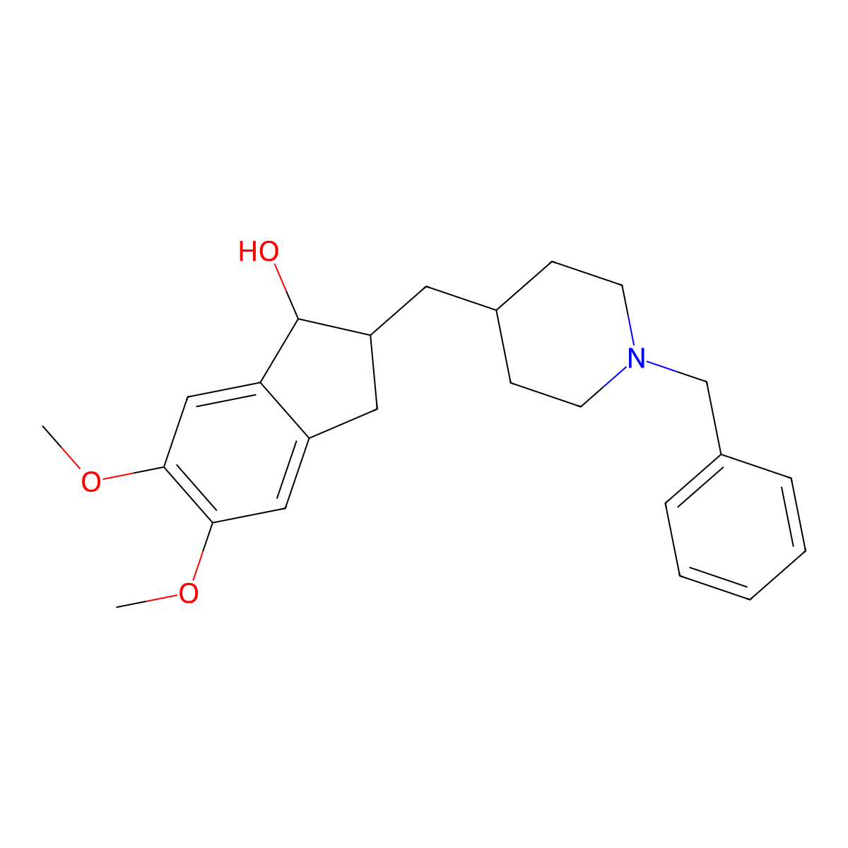 1H-Inden-1-ol, 2,3-dihydro-5,6-dimethoxy-2-[[1-(phenylmethyl)-4-piperidinyl]methyl]- molecular structure, CAS 120012-04-6