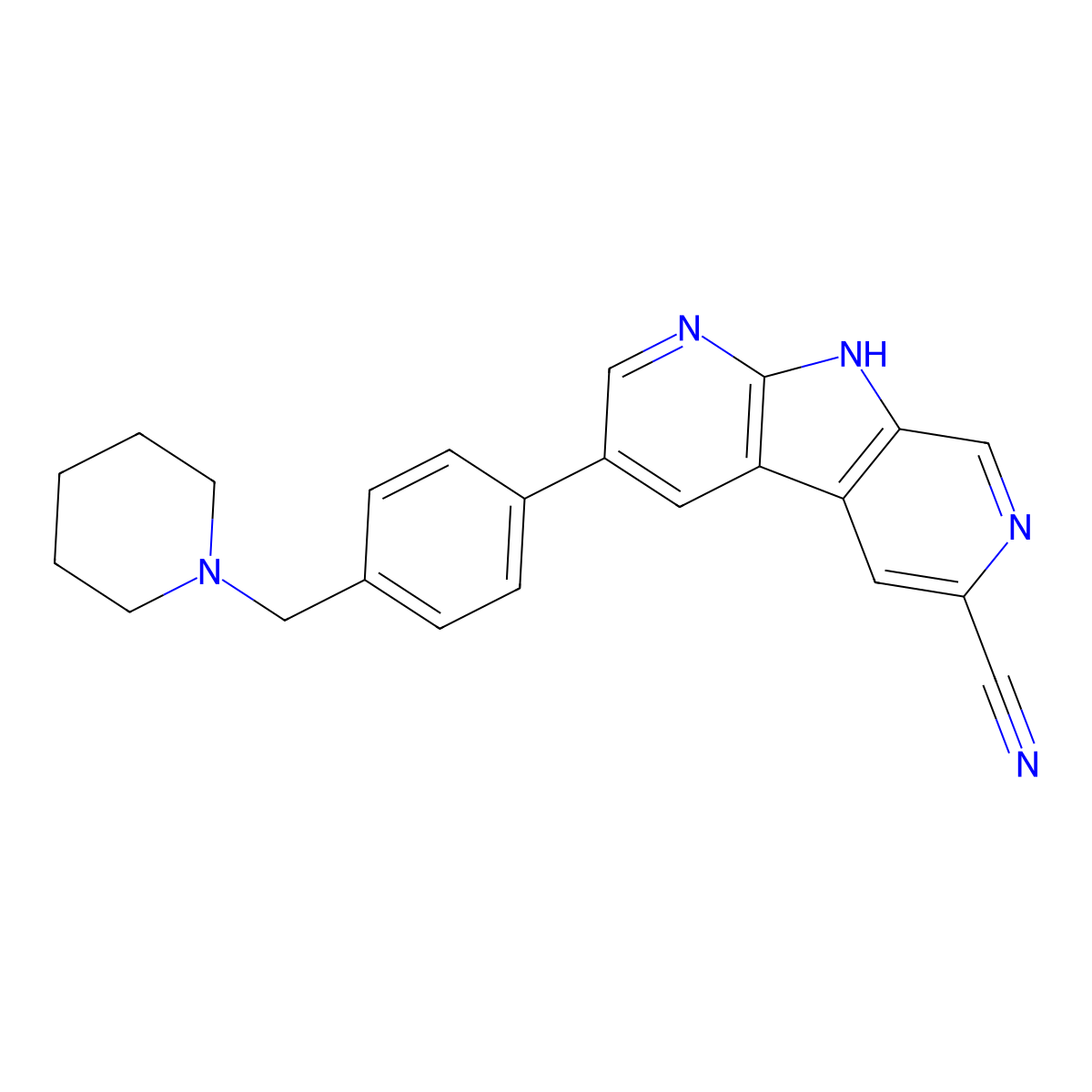 3-(4-(Piperidin-1-ylmethyl)phenyl)-9H-pyrrolo[2,3-b:5,4-c']dipyridine-6-carbonitrile molecular structure, CAS 1200126-26-6