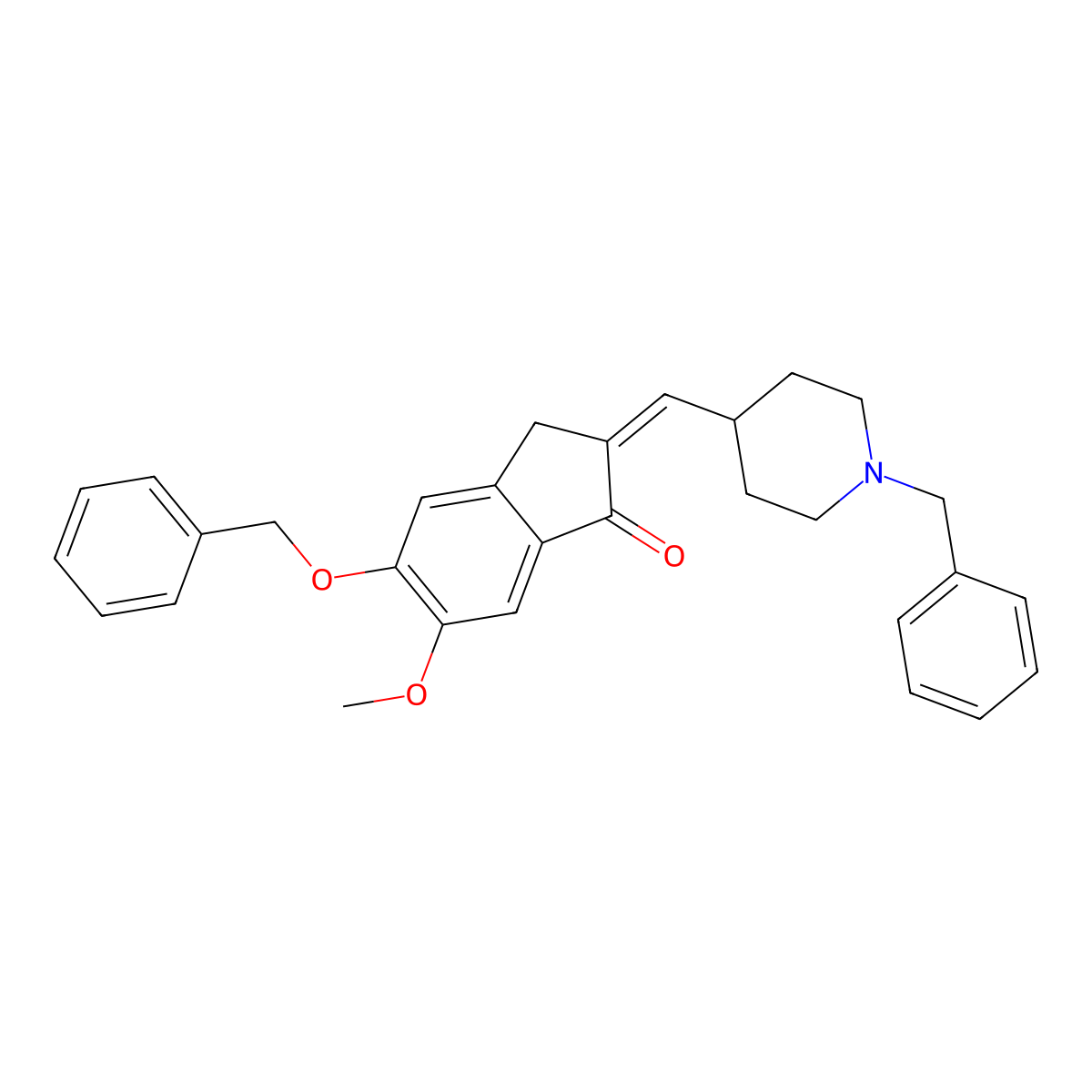 2-[(1-benzylpiperidin-4-yl)methylidene]-6-methoxy-5-phenylmethoxy-3H-inden-1-one molecular structure, CAS 120013-75-4