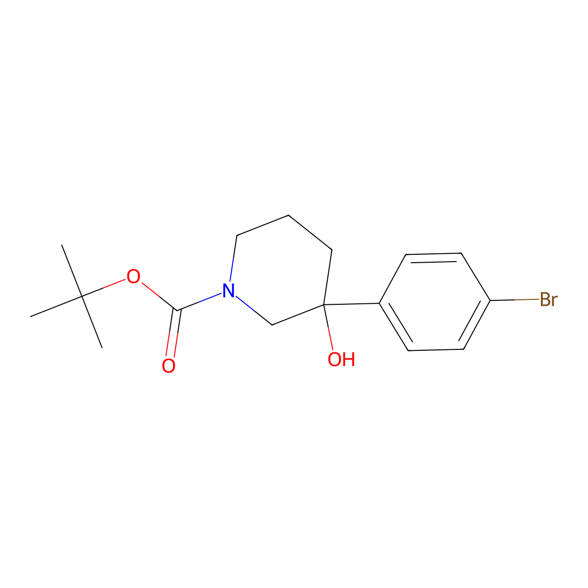 Tert-butyl 3-(4-bromophenyl)-3-hydroxypiperidine-1-carboxylate molecular structure, CAS 1200131-29-8