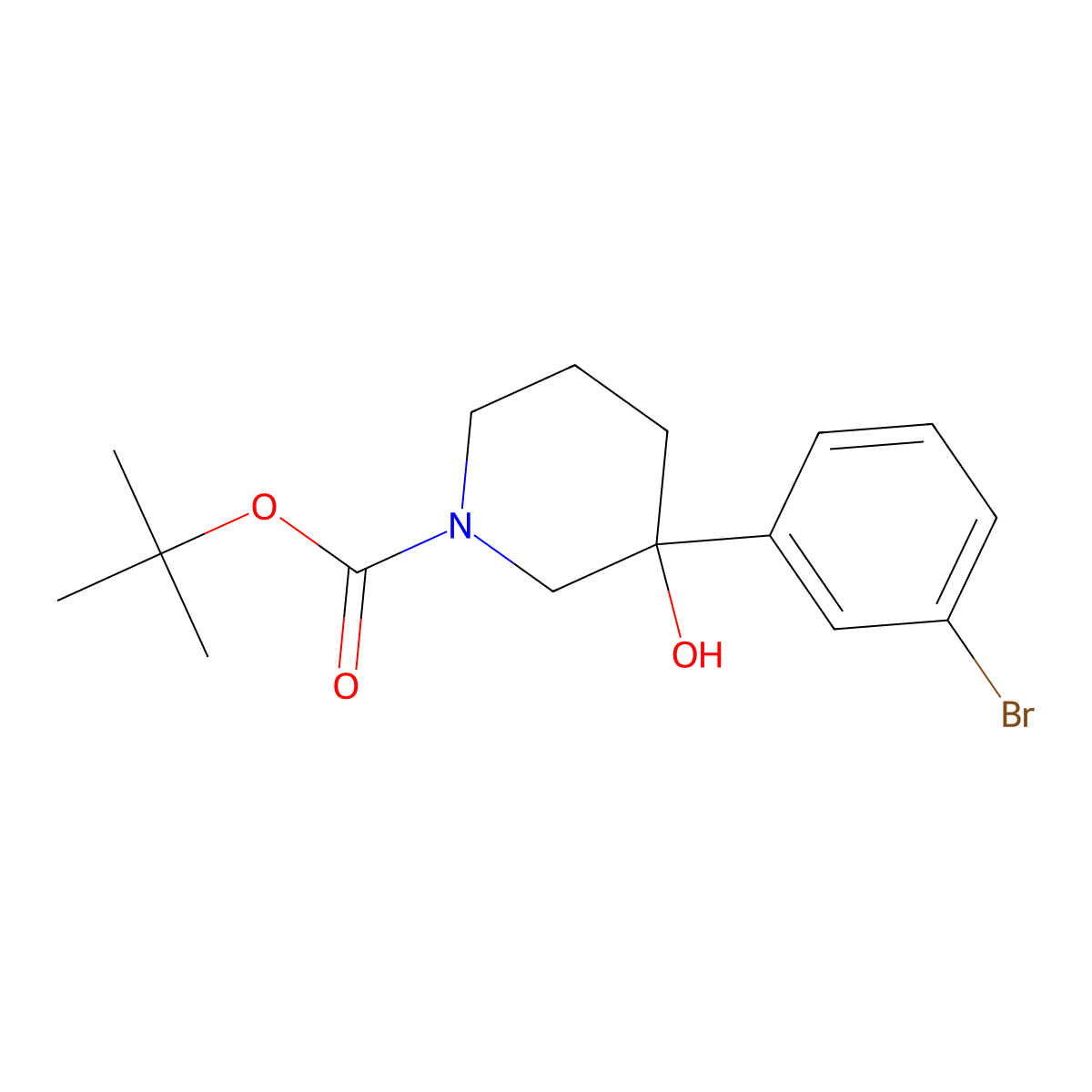 Tert-butyl 3-(3-bromophenyl)-3-hydroxypiperidine-1-carboxylate molecular structure, CAS 1200131-31-2