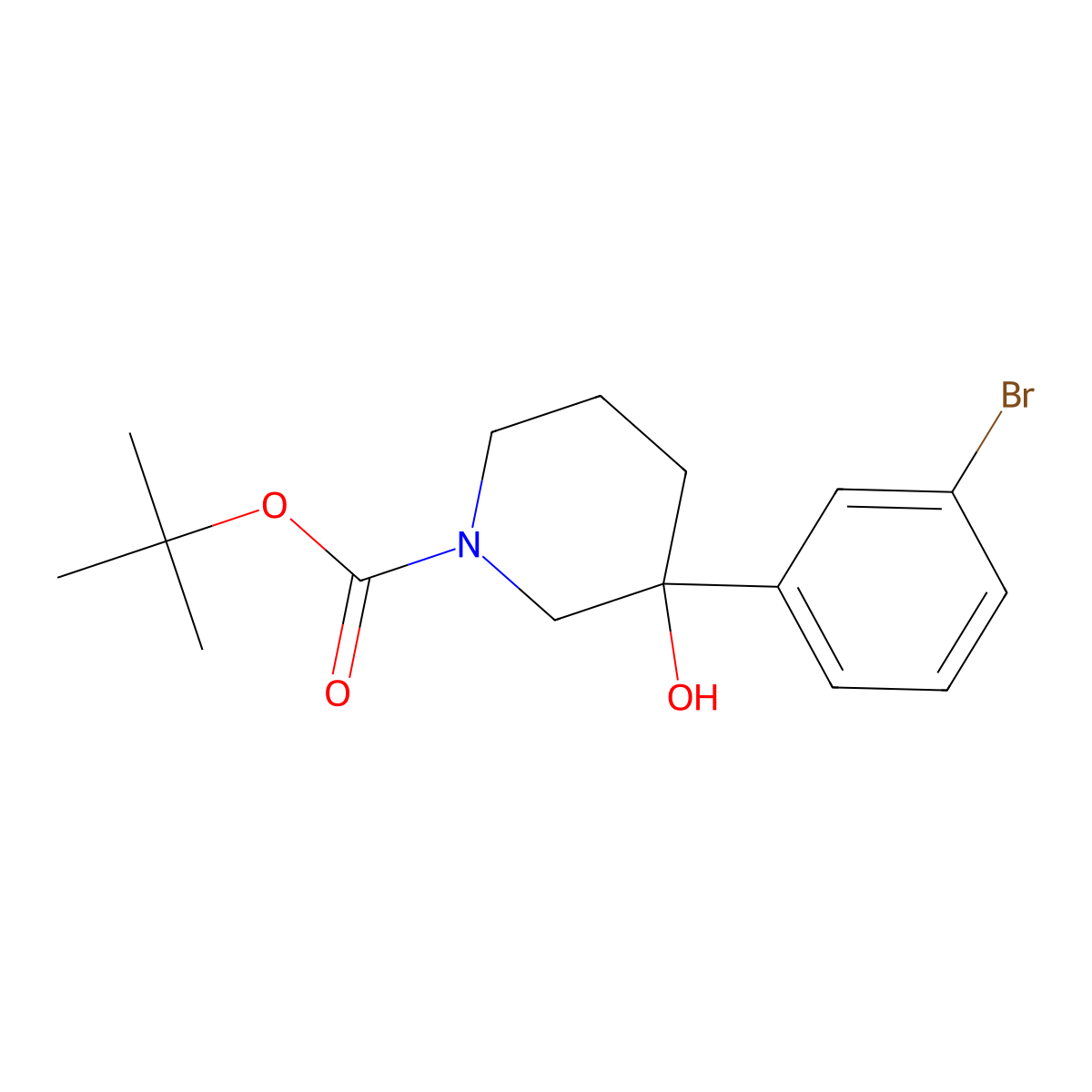 Tert-butyl 3-(3-bromophenyl)-3-hydroxypiperidine-1-carboxylate molecular structure, CAS 1200131-31-2