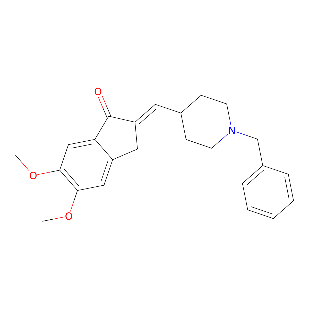 2-((1-Benzylpiperidin-4-yl)methylene)-5,6-dimethoxyindan-1-one, (E)- molecular structure, CAS 120014-07-5