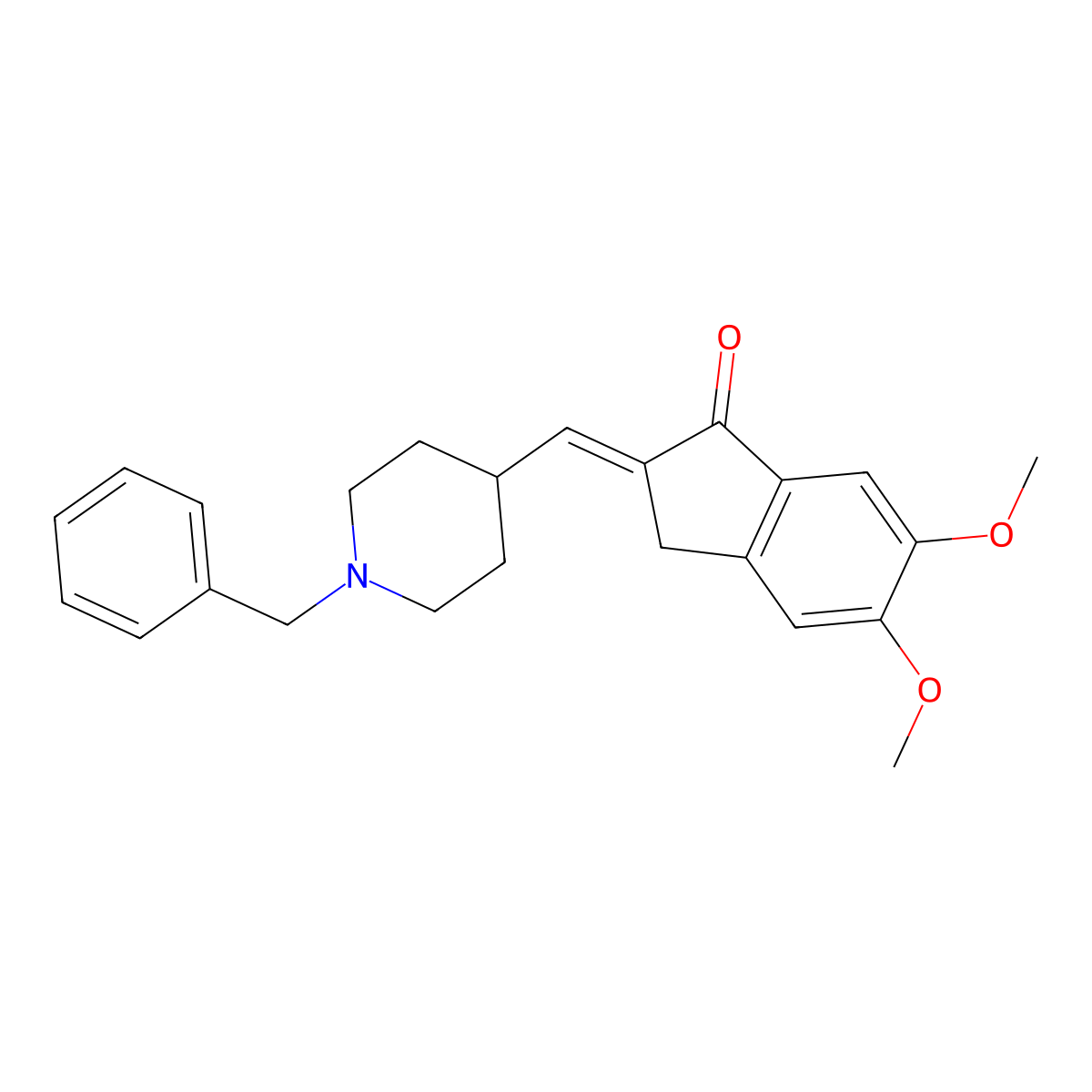 2-((1-Benzylpiperidin-4-yl)methylene)-5,6-dimethoxyindan-1-one, (E)- molecular structure, CAS 120014-07-5
