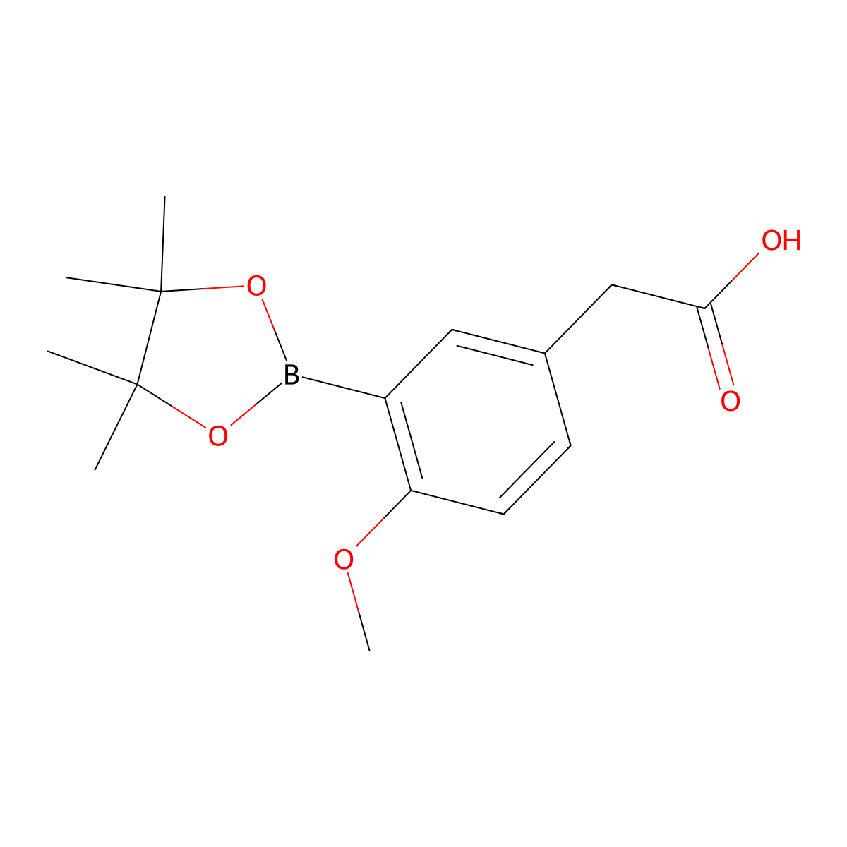 4-Methoxy-3-(4,4,5,5-tetramethyl-1,3,2-dioxaborolan-2-yl)benzeneacetic acid molecular structure, CAS 1200443-26-0