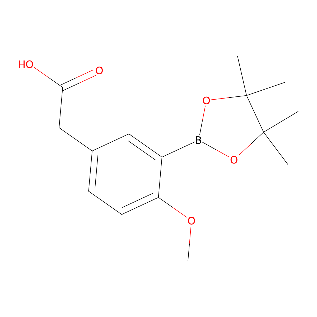 4-Methoxy-3-(4,4,5,5-tetramethyl-1,3,2-dioxaborolan-2-yl)benzeneacetic acid molecular structure, CAS 1200443-26-0